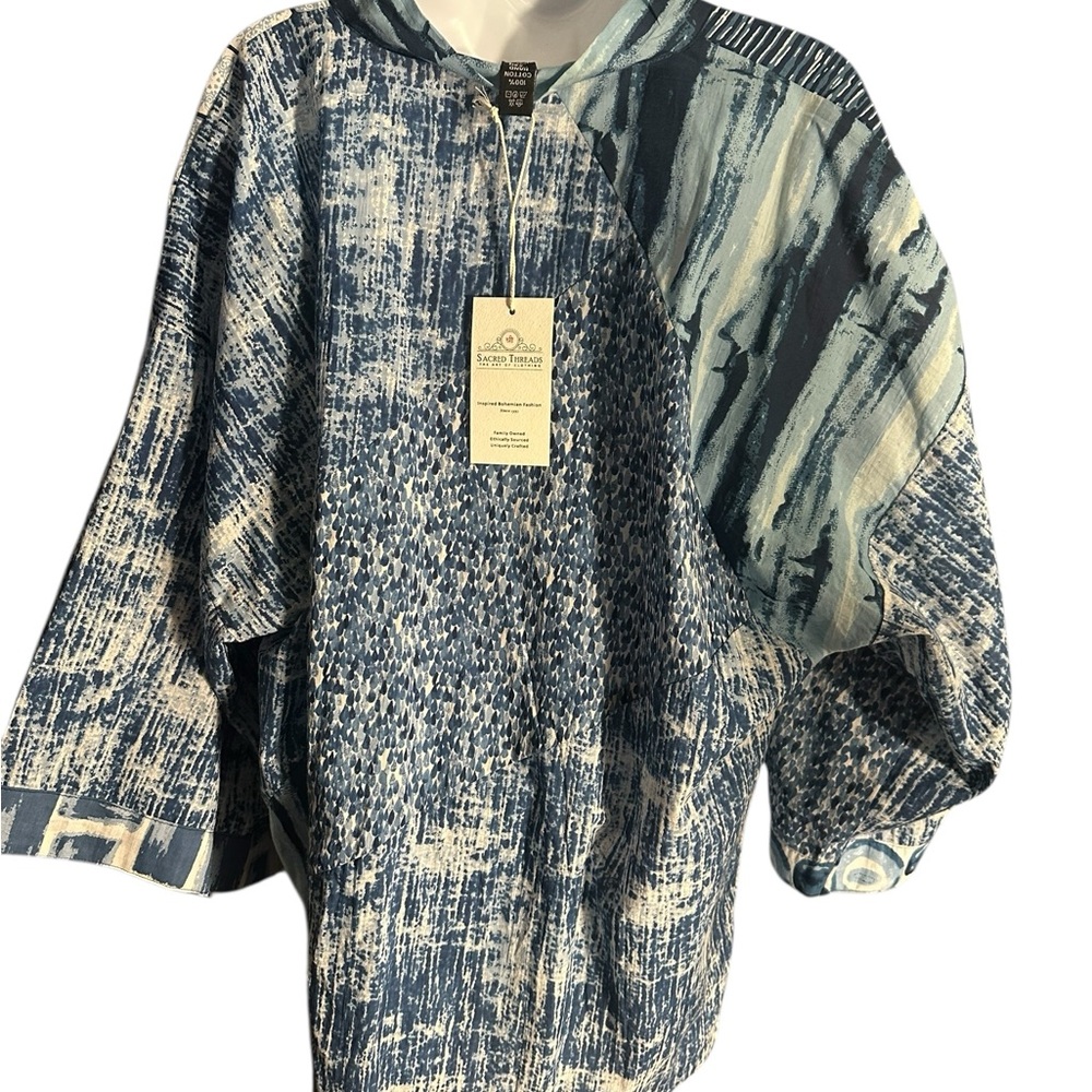 Sacred Threads Blue and White Patchwork Blazer - image 2